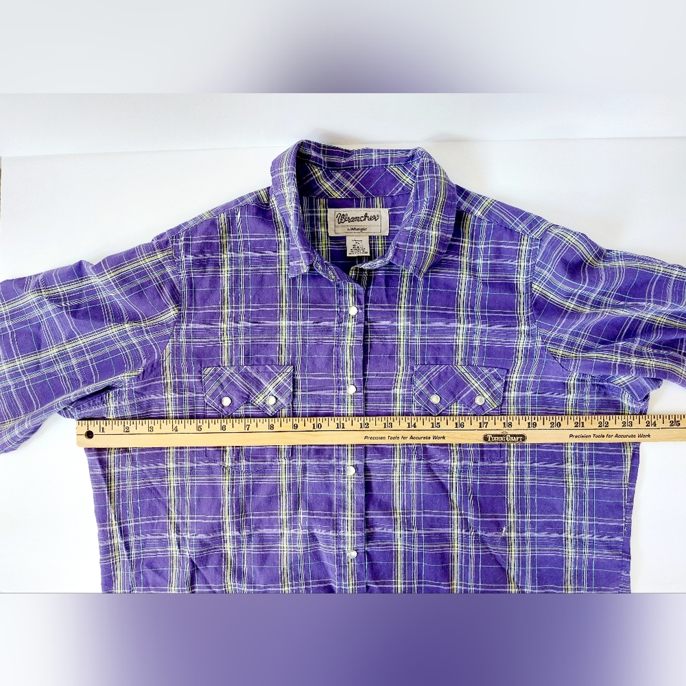 Purple Wrangler Plaid Western‎ Snap Shirt Ladies XL Vintage Cowgirl - Picture 5 of 6